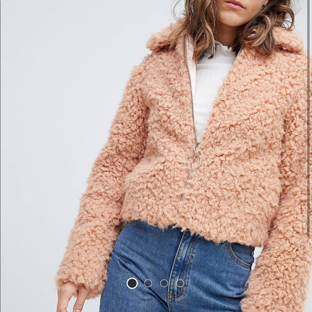 Peach pink thick teddy fuzzy zip up jacket